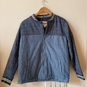 NWOT Denim Zip Up Varsity Blue Jacket w Thick Lining Kids L (12/14)